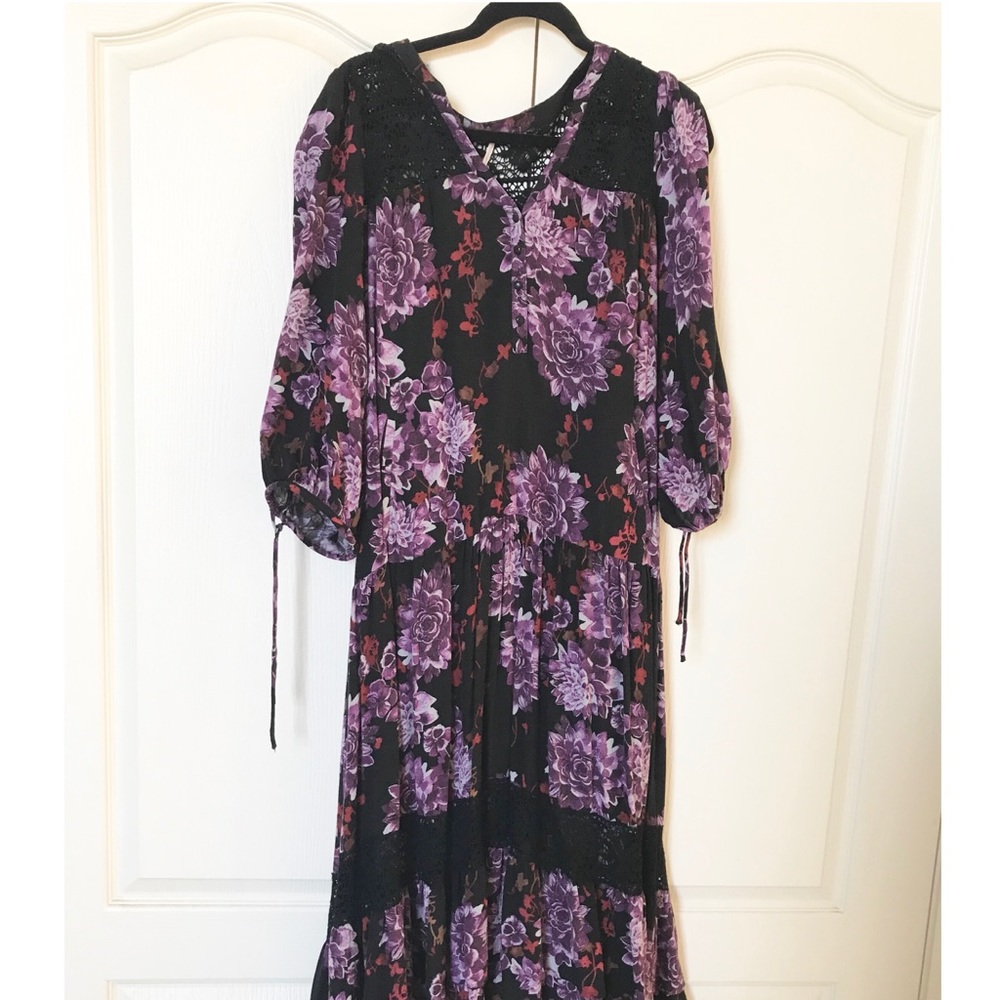 Free People Purple Black Red Floral Maxi Dress